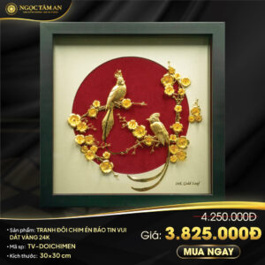 Tranh Đôi chim én báo tin vui dát vàng 24K