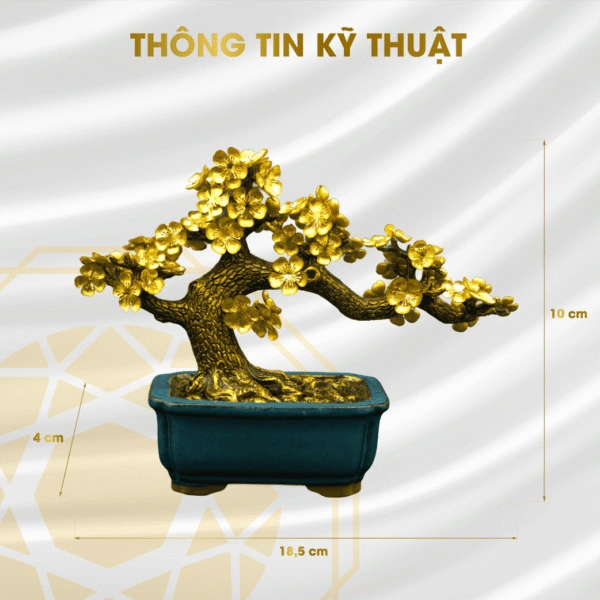 Chậu hoa mai dát vàng với kích thước 24x10x19 cm