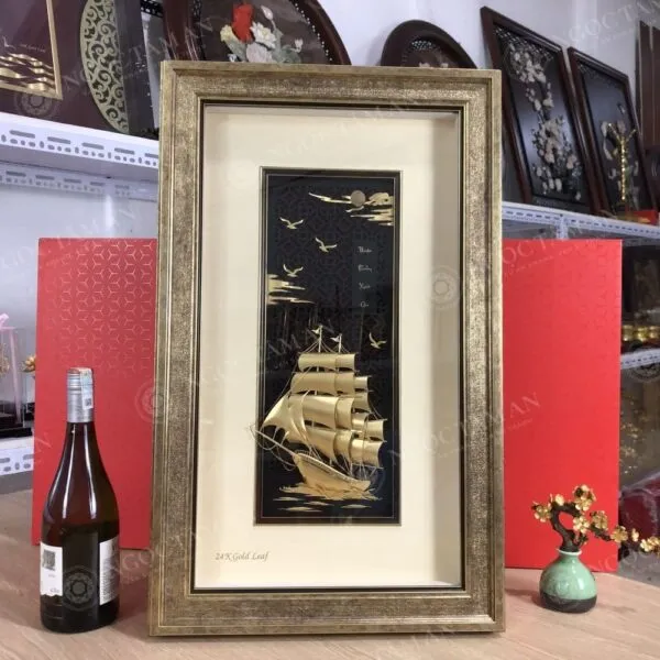 Tranh Thuyền buồm ra khơi dát vàng 24K TV-THUYENBUOMRAKHOI