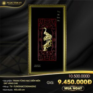 Tranh Tùng hạc diên niên dát vàng 24K
