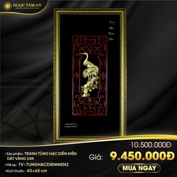 Tranh Tùng hạc diên niên dát vàng 24K