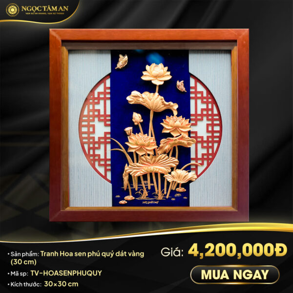 Tranh Hoa sen phú quý dát vàng (30 cm)