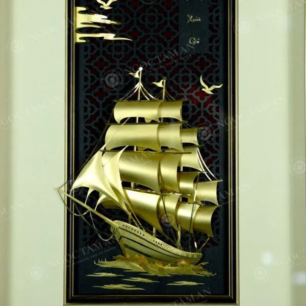 Quà tặng Tranh Thuyền buồm ra khơi dát vàng 24K - TV-THUYENBUOMRAKHOI