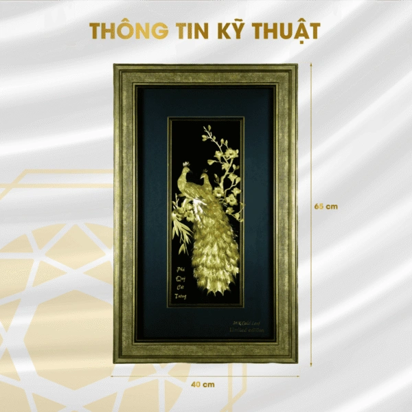 Tranh đôi công Phú quý cát tường dát vàng (nền đen) Tranh đôi công Phú quý cát tường dát vàng (nền đen) kích thước 40×65 cm