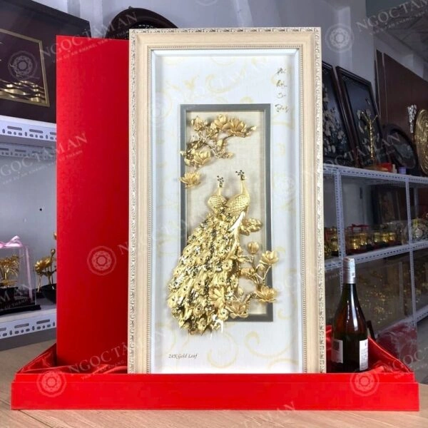 Tranh chim Công phú quý cát tường dát vàng 24K Quà tặng Tranh chim Công phú quý cát tường dát vàng 24K