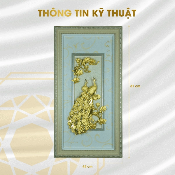 Tranh chim Công phú quý cát tường dát vàng 24K Tranh chim Công phú quý cát tường dát vàng 24K kích thước 81×42 cm