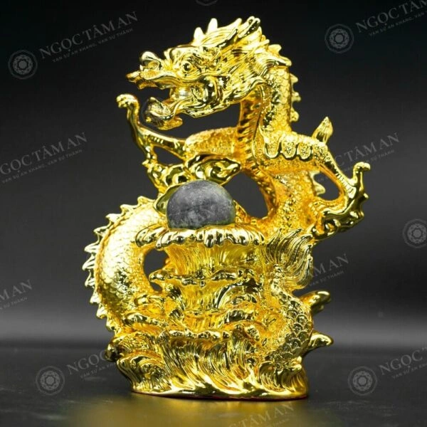 Tượng Rồng ôm ngọc mạ Vàng 24K