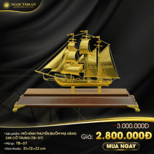 Mô hình thuyền buồm mạ vàng 24K cỡ trung - TB-07