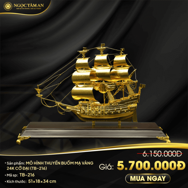 Mô hình thuyền buồm mạ vàng 24K cỡ đại - TB-216