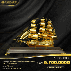 Mô hình thuyền buồm mạ vàng 24K cỡ đại - TB-46