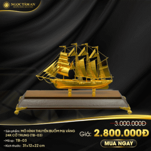 Mô hình thuyền buồm mạ vàng 24K cỡ trung - TB-03