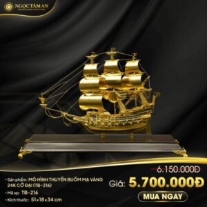 Mô hình thuyền buồm mạ vàng 24K cỡ đại – TB-216 1