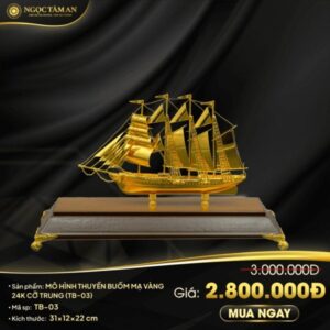 Chi tiết báo giá và thông số sản phẩm Mô hình thuyền buồm mạ vàng 24K cỡ trung – TB-03