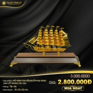 Mô hình thuyền buồm mạ vàng 24K cỡ trung – TB-06 1