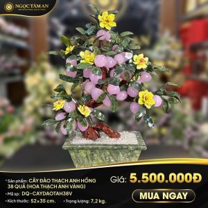 Cây đào đá Thạch anh hồng 38 quả (kèm hoa thạch anh Vàng)