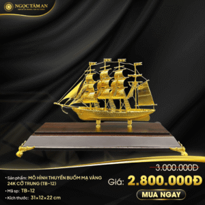 Mô hình thuyền buồm mạ vàng 24K cỡ trung - TB-12