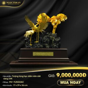 Tượng tùng hạc diên niên dát vàng 24K
