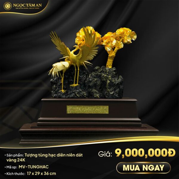 Tượng tùng hạc diên niên dát vàng 24K