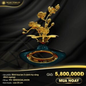 Bình Hoa Lan 3 Cành Mạ Vàng (Bình Ngang) 1