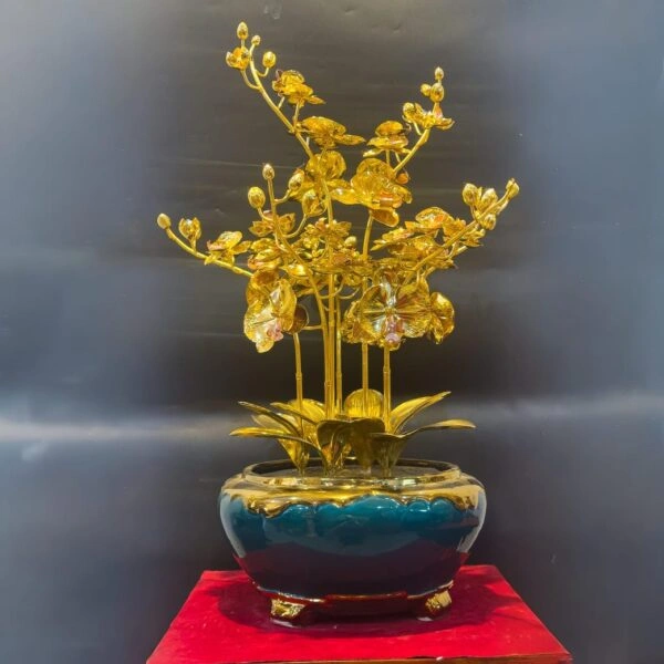 Bình Hoa Lan 7 Nhánh Mạ Vàng 24K