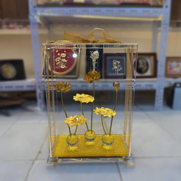 Hồ hoa sen dát vàng 24K (6 nhánh hoa)
