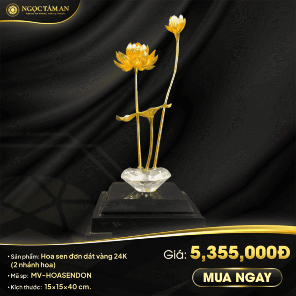 Hoa sen đơn dát vàng 24K (2 nhánh hoa)