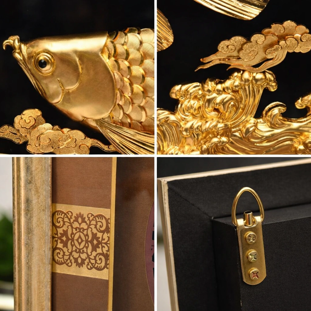 Các chi tiết nổi bật của bức tranh cá rồng dát vàng 24k