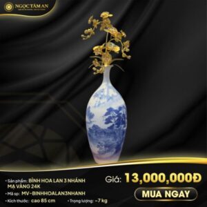 Bình Hoa Lan 3 Nhánh Mạ Vàng 24K Gốm Sứ 1