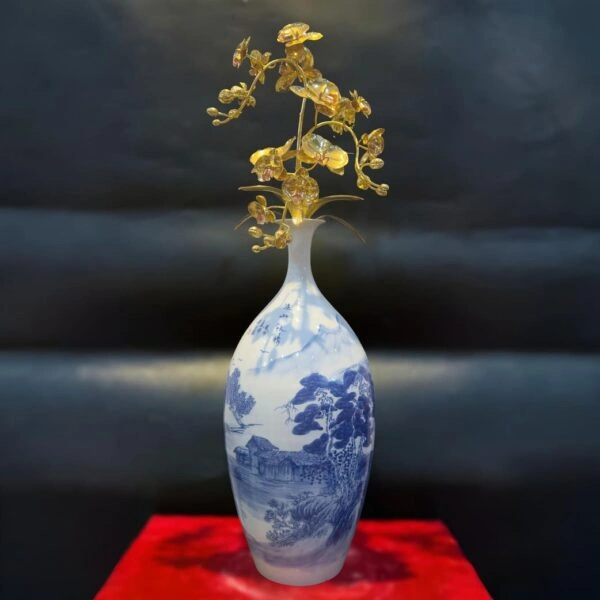 Bình Hoa Lan 3 Nhánh Mạ Vàng 24K Gốm Sứ