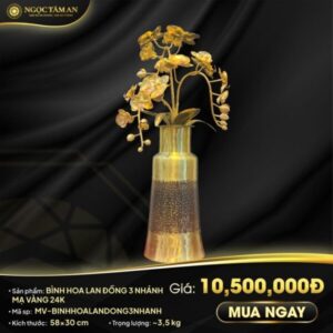 Bình hoa lan 3 nhánh mạ vàng 24k 1