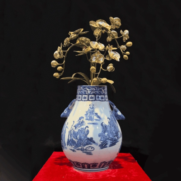 Bình Hoa Lan Đồng Bạch 3 Nhánh