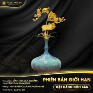 Bình Hoa Lan Gốm 2 Nhánh Độc Bản Mạ Vàng 24K 1