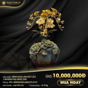 Bình Hoa Lan Hút Lộc 3 Nhánh Mạ Vàng 24K 1