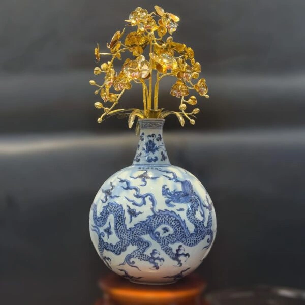Bình Hoa Lan Mạ Vàng 24K (Bình Gốm Hoa Văn Cổ)
