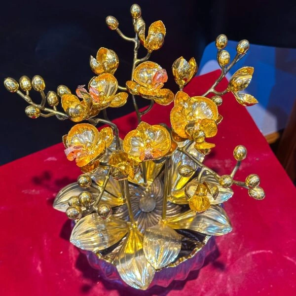 Bình Hoa Lan Mini 2 Nhánh dát vàng 24K MV-BINHHOALANTHIENNGA-1 khi nhìn từ trên xuống