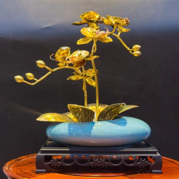 Bình Hoa Lan Mini 2 Nhánh Mạ Vàng 24K - MV-BINHHOALANNHO2NHANH3