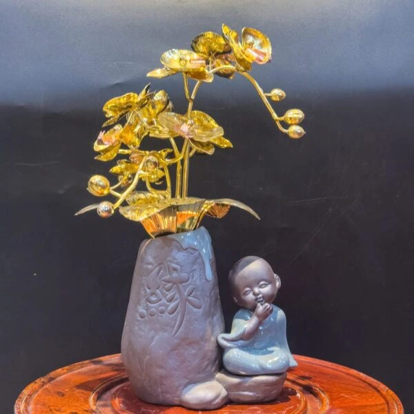 Bình Hoa Lan Nhỏ 3 Nhánh Mạ Vàng 24KMV-BINHHOALANNHO3NHANH