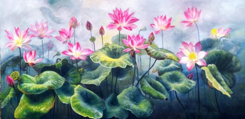 Cách vẽ tranh hoa sen trên tường bằng các chất liệu khác nhau Ý nghĩa của tranh hoa sen trên tường