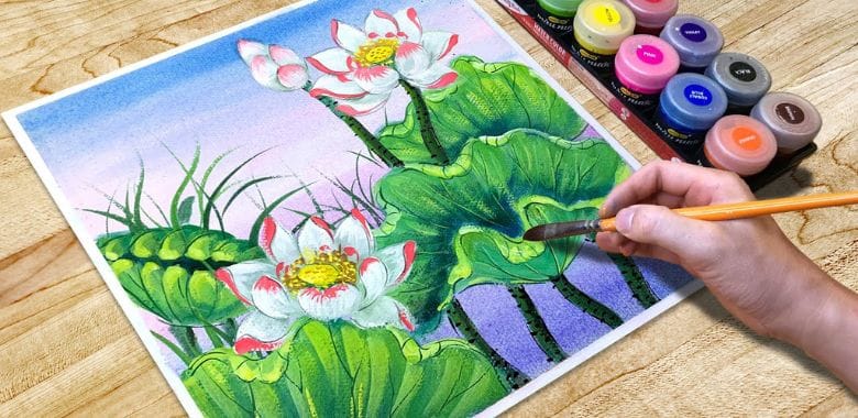 Cách vẽ tranh hoa sen trên tường bằng các chất liệu khác nhau Tranh hoa sen bằng màu nước