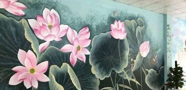 Cách vẽ tranh hoa sen trên tường bằng các chất liệu khác nhau Tranh hoa sen bằng bút dạ