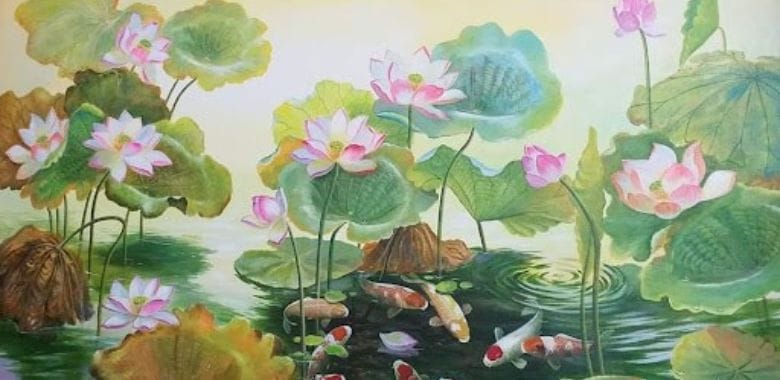 Cách vẽ tranh hoa sen trên tường bằng các chất liệu khác nhau Tranh hoa sen có khả năng chống mốc tốt