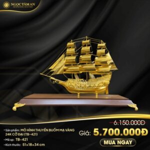 Báo giá và thông tin về Mô hình thuyền buồm mạ vàng 24K cỡ đại – TB-421