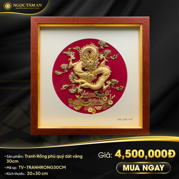 Tranh Rồng phú quý dát vàng 30cm