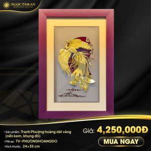 Tranh Phượng hoàng dát vàng (nền kem, khung đỏ)