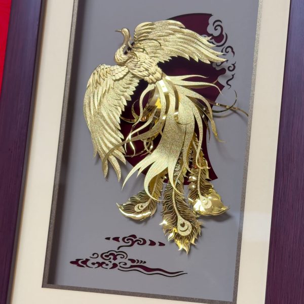 Tranh Phượng hoàng dát vàng (nền đỏ)