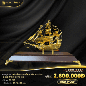 Mô hình thuyền buồm mạ vàng 24K cỡ trung - TB-112