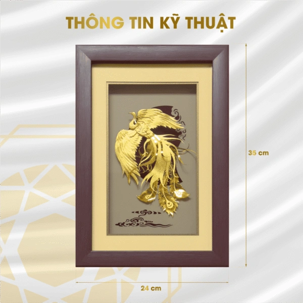 Tranh Phượng hoàng dát vàng (nền kem) với kích thước 24×35 cm