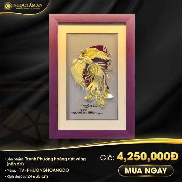 Tranh Phượng hoàng dát vàng (nền đỏ)