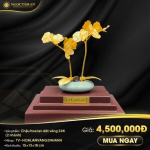 Chậu hoa lan dát vàng 24K (2 nhánh)