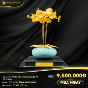 Chậu hoa lan dát vàng 24K (3 nhánh)